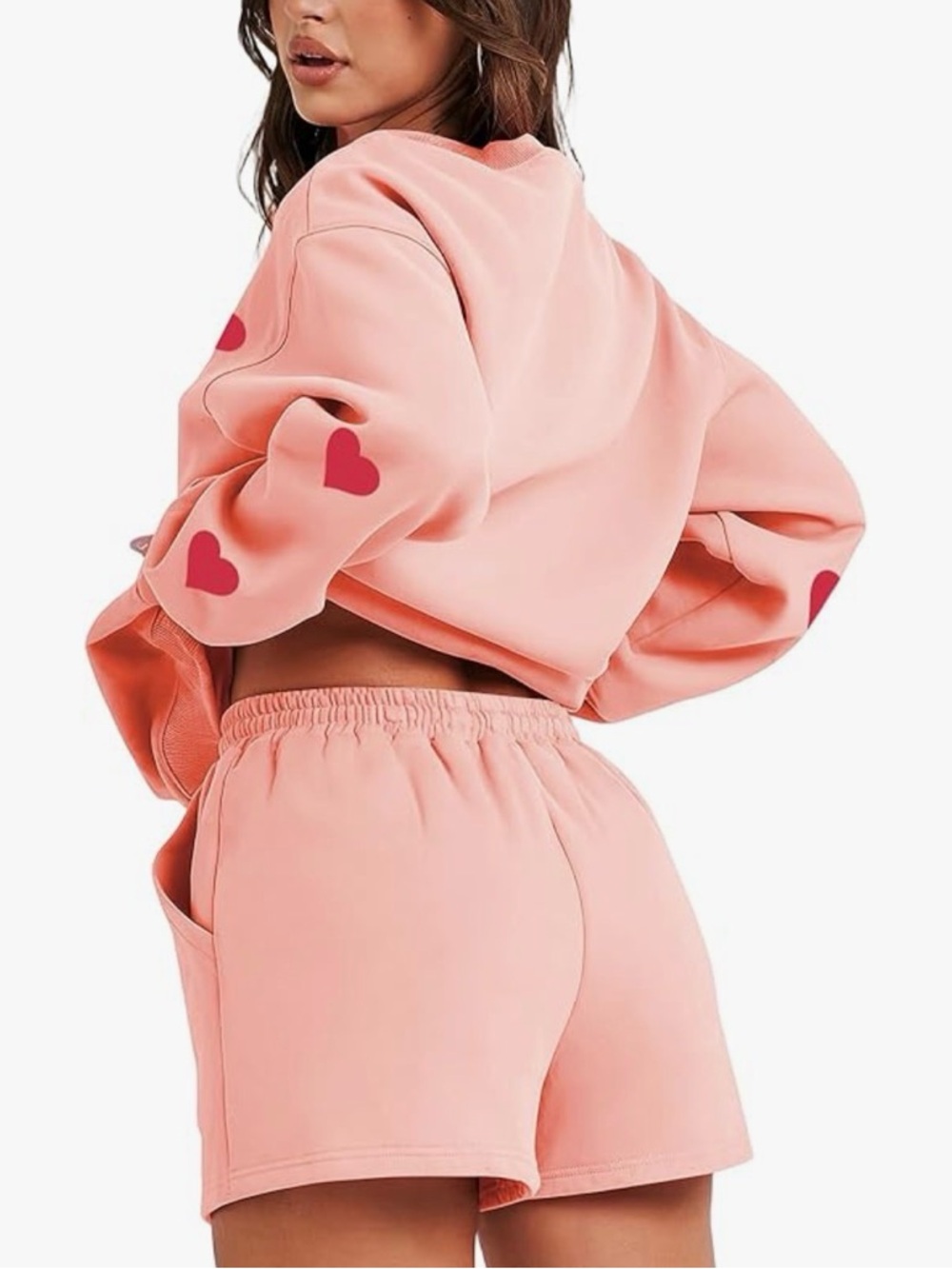 Pink Heart Print Sweatshirt & Shorts Set - Picture 2 of 2